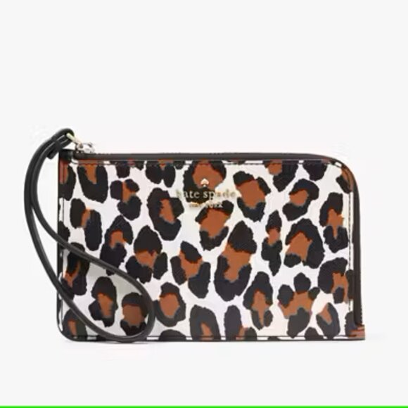 Kate Spade  Lucy Leopard Small L Zip Wristlet KH770 - Picture 1 of 4